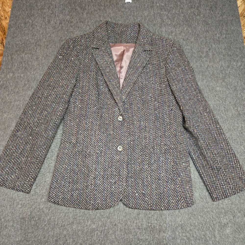 Vintage Winona Knits 100% Wool Donegal Tweed Blazer Womens 14 Made in USA